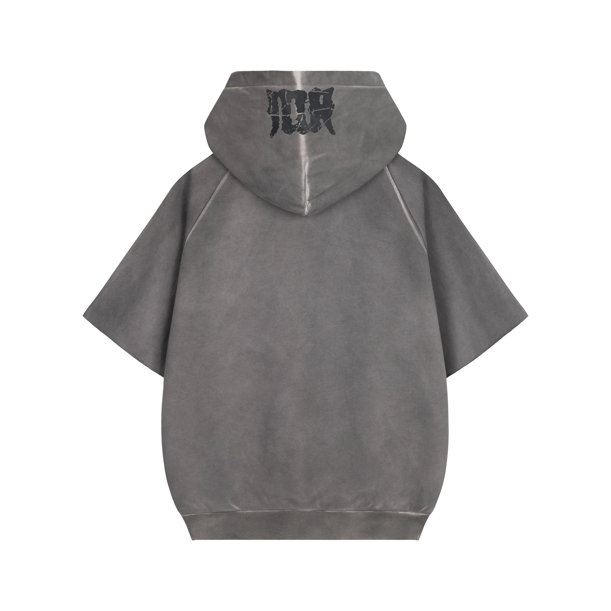 Ash Washed Boxy Short Sleeved Basic Hoodie - Image 6