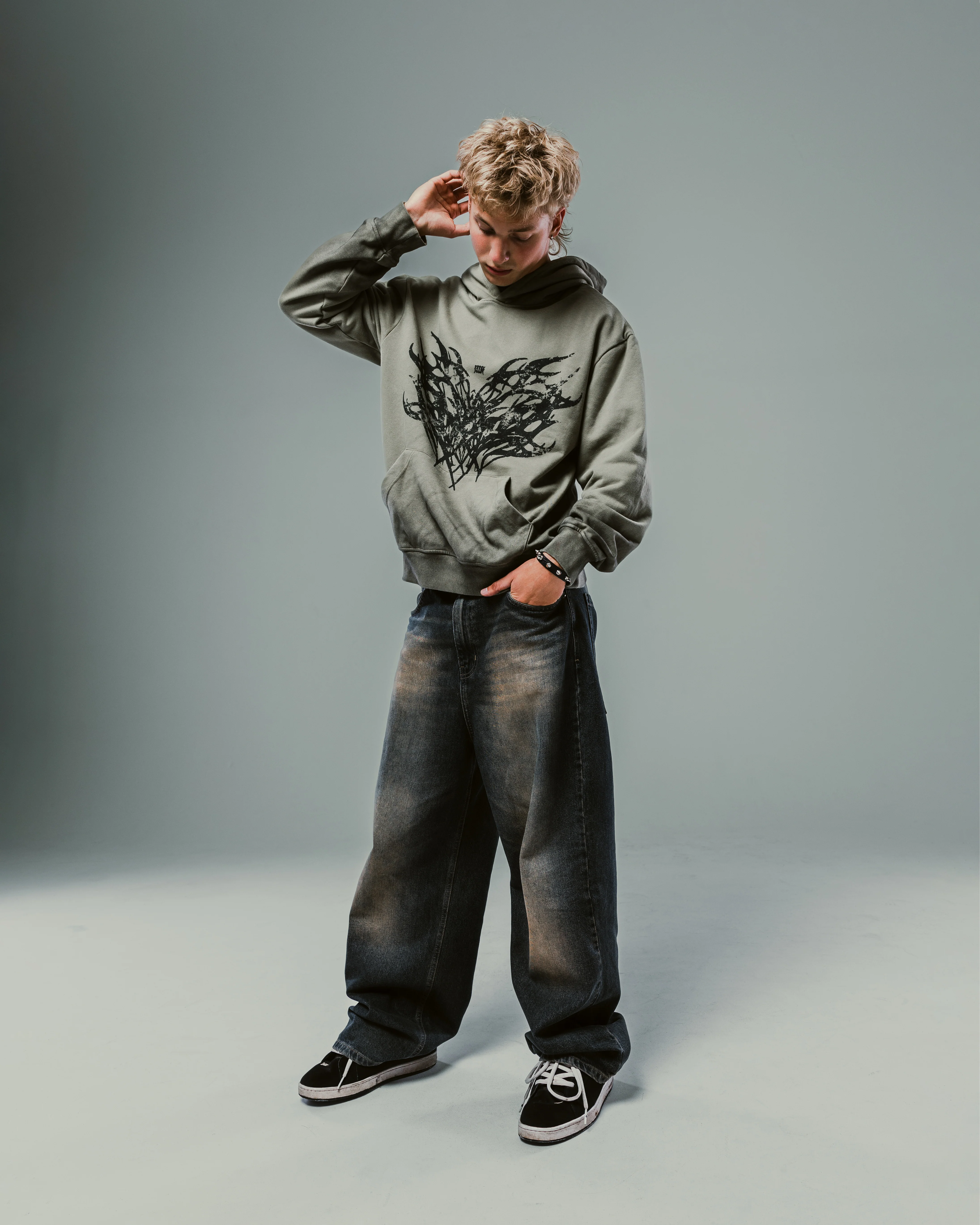Olive Washed Boxy Tribal Hoodie - Image 3